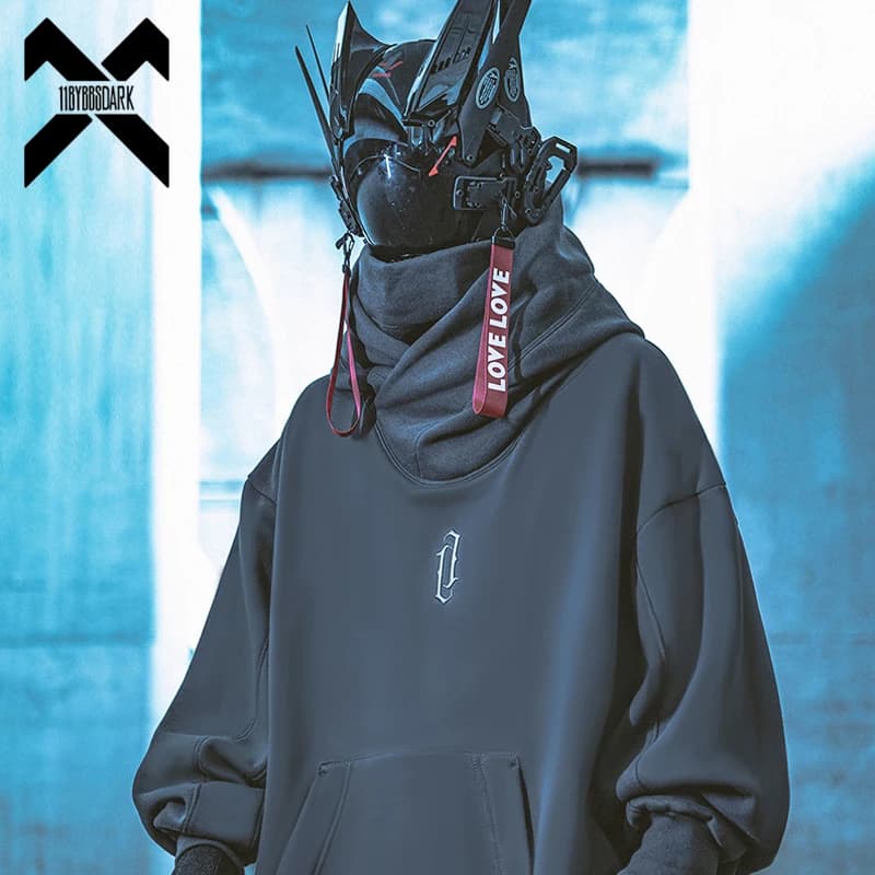 11 BYBB'S DARK 2026 Double Neckline Hoodie Techwear Harajuku Men Hoodies Hip Hop Streetwear Pullover Sweatshirts Oversize