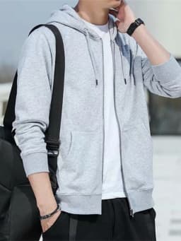 Men's Loose Fit Zipper Hoodie Sweatshirt Spring Autumn Casual Wear Resistant Durable Fashionable Hooded Jacket
