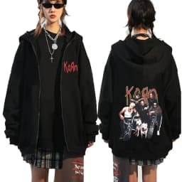 Korn Rock Band Ftl 25 Follow The Leader Zipper Hoodie Men Women Gothic Casual Zip Up Hoodies Men's Vintage Graphic Zip Up Jacket