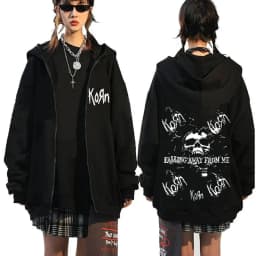 Korn Rock Band Ftl 25 Follow The Leader Zipper Hoodie Men Women Gothic Casual Zip Up Hoodies Men's Vintage Graphic Zip Up Jacket