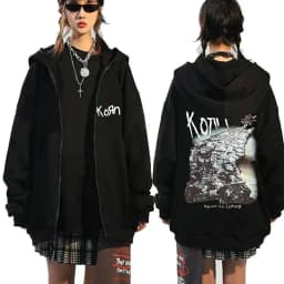 Korn Rock Band Letter Logo Zipper Hoodie Men's Metal Gothic Vintage Oversized Zip Up Hoodies Streetwear Punk Sweatshirts Jackets