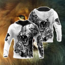 White Lion Tattoo 3D All Over Printed Men Autumn Hoodie Unisex Hooded Sweatshirt Zip Pullover Casual Streetwear KJ473