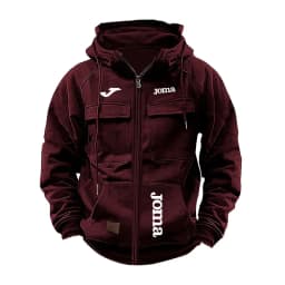 JOMA Men's Loose Fleece-lined Hoodie Jacket with Multiple Pockets Retro American Style Spring Autumn Winter Casual Outerwear