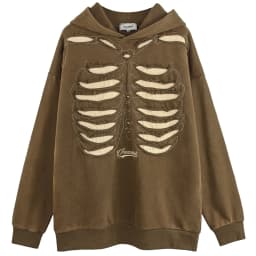 Punk Skeleton Ripped Hoodie for Men Washed Vintage Oversized Pullover Hoodies Hip Hop Streetwear Harajuku Y2K Hooded Sweatshirt