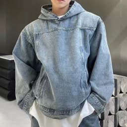 Autumn Winter Fashion Men's Retro Washed Denim Hoodie Korean style Harajuku Street Casual Loose Hoodie Sweatshirt Tops