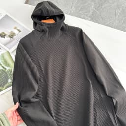 Lightweight Soft Elastic Waffle Grid Harajuku Style Half Face Hooded Loose Thin Sweatshirt Unisex Polyester Fiber Long Sleeve