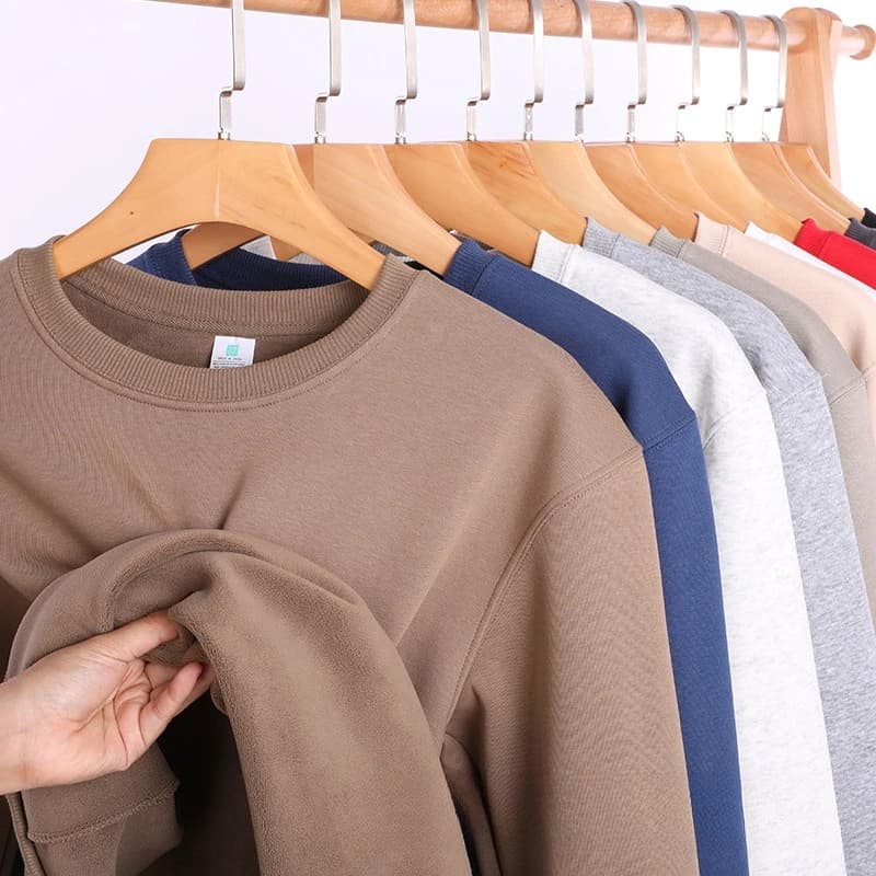 Cotton Long Sleeve Thin Fleece Sweatshirts Solid Casual Simple Drop Shoulder Hoodies Warm Crewneck American Couple Sweatshirt