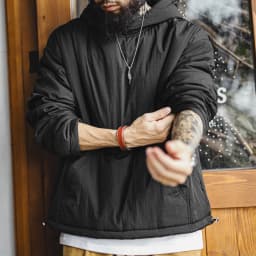 Maden Men's Big Pocket Hoodie Plush Lined Water Resistant Pullover Drop Shoulder Gather Sleeve Winter Coat for Casual Commuting