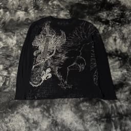 Black Mens Gothic Dark Style Sweatshirt Loose Unique Wing Print Design on Front Chest Trendy Casual Streetwear Edgy Personality