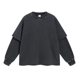 Spring Autumn New Fashion Men's American High Street Trendy Solid O-neck Hoodies Vintage Long Sleeved Fake 2 Sets of Clothing