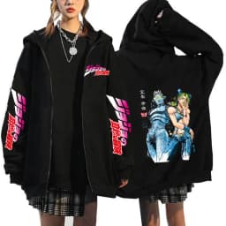 JoJo Bizarre Adventure Zip Up Hoodie Japanese Anime Funny Zipper Sweatshirt Manga Harajuku Cartoon Hip Hop Clothes Unisex Hooded