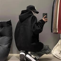 Heavyweight Suede Hoodie Sweatshirt Unisex Autumn Winter American Retro Fleece Lined Loose Top Trendy Brand Couple Jacket