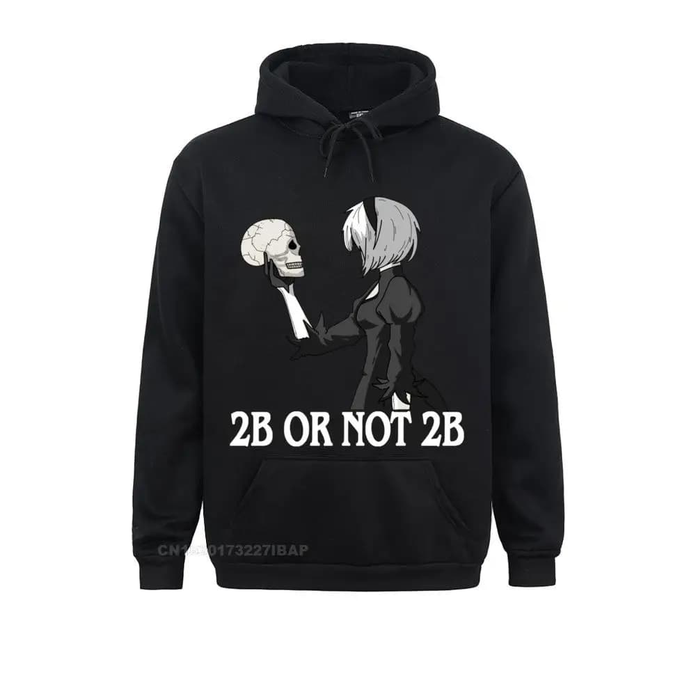 NieR Automata Hoodie 2B Or Not 2B Men Hooded Pullover Funny Cotton Long Sleeve Jacket Anime Plus Size Tops