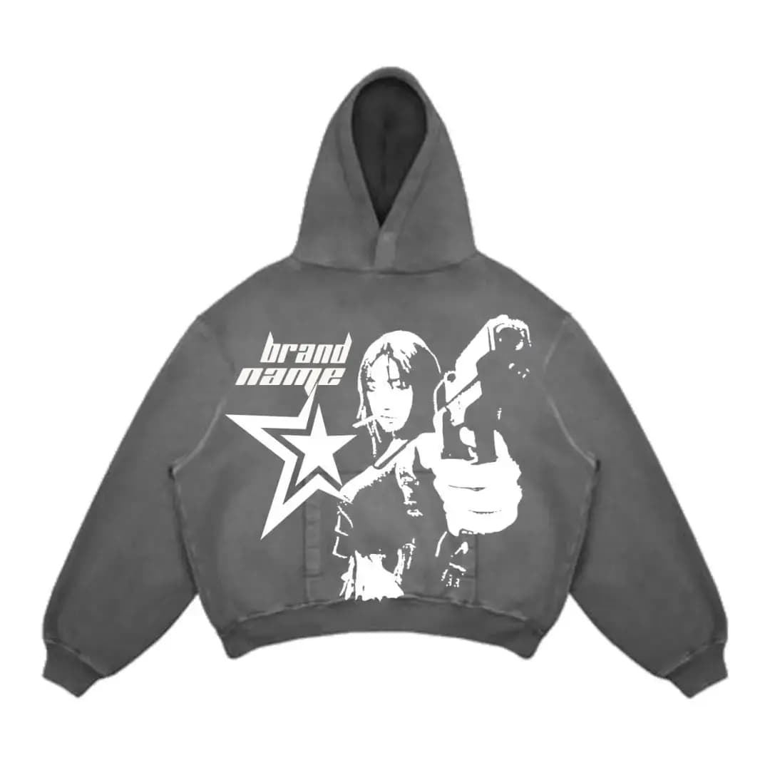 New Street Gothic Casual Letter Blast Print Pattern Men Clothing Fashion Hoodie Harajuku Retro Y2K Hoodie Sweatshirt