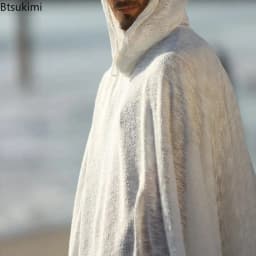 2026 Men's Outdoor Casual Breathable Shawl Robe Vintage Men Solid Color Loose Breathable Capes Mens Bohemian Sunproof Cover-up