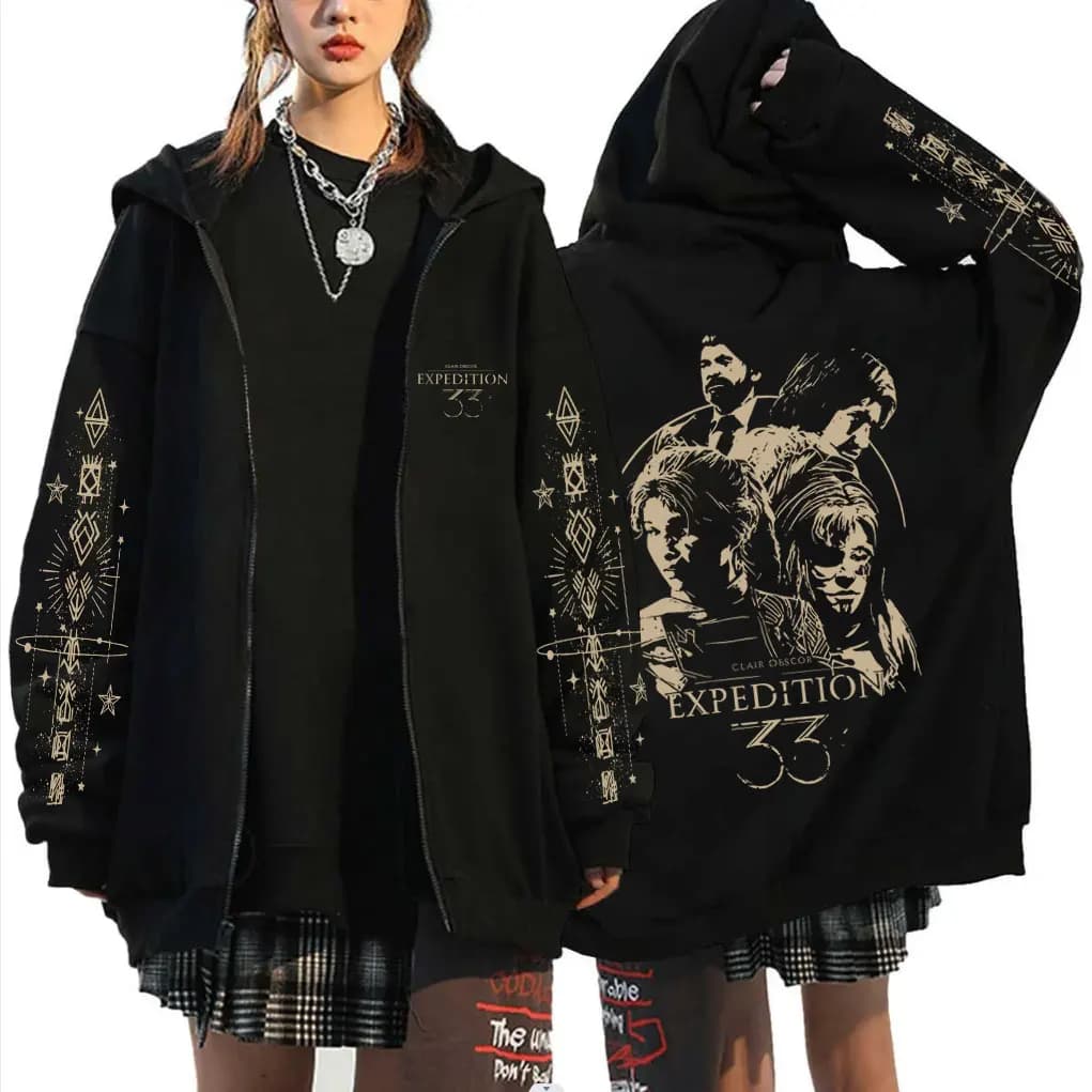 Game Clair Obscur Expedition 33 Zipper Hoodie Men Women Otaku Cosplay Oversized Zip Up Jacket Male Vintage Zip Up Sweatshirts