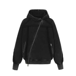 American Retro High Street Hoodie Y2k Asymmetrical Zip Up Hoodie Sweatshirt Autumn Winter Men's Loose Hooded Jacket Streetwear