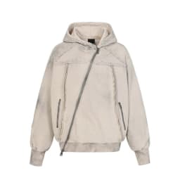 American Retro High Street Hoodie Y2k Asymmetrical Zip Up Hoodie Sweatshirt Autumn Winter Men's Loose Hooded Jacket Streetwear