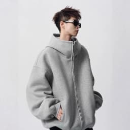 2026 Autumn Winter New Men's Casual High Collar Hoodie Korean Fashion Harajuku High Street Loose Zipper Hooded Jacket Streetwear