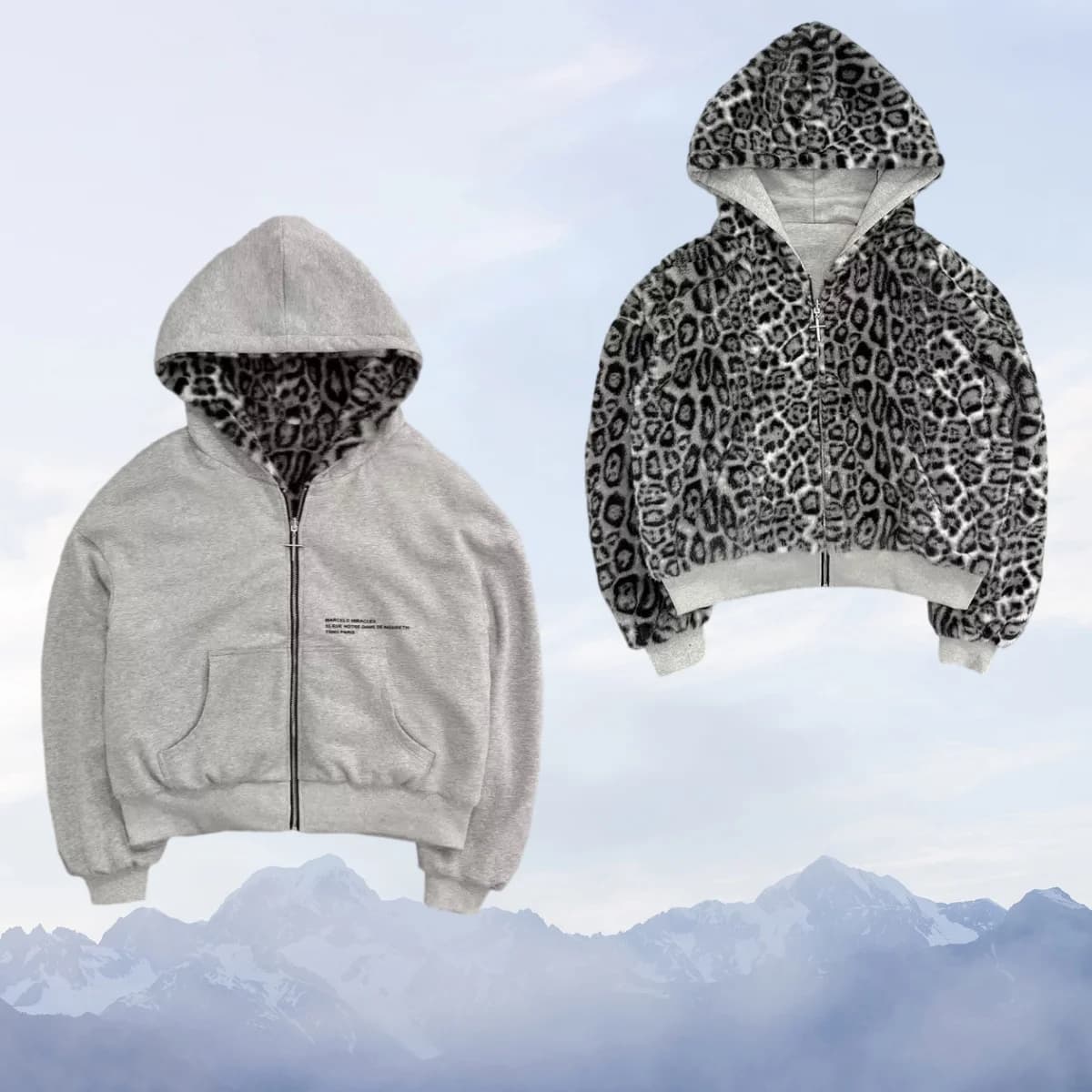 leopard double-sided clothing in autumn and winter original Kuaku retro stylish loose zipper hoodie street casual sweatshirt