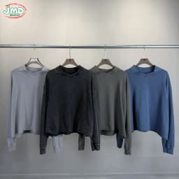 JMD Retro Autumn 380gsm Washed Cotton Boxyfit Sweatshirt For Man Unisex Old Money Style V Neck Turn Down Collar Pullovers QH0153