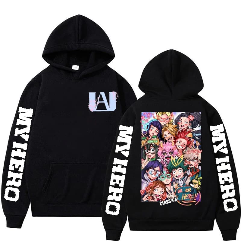 Anime My Hero Academia Hoodies Manga Midoriya Izuku Bakugou Katsuki Class 1A Letter Print Unisex Winter Oversized Sweatshirts