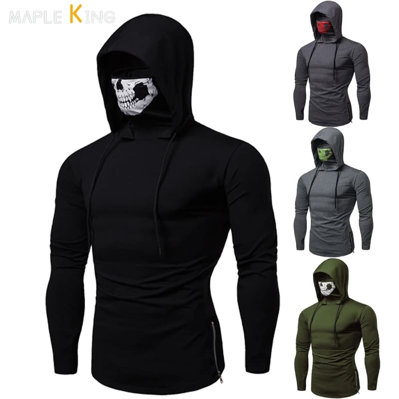 Ninja Skull Mask Long Sleeved Men Hoodie Spring Summer Open-forked Slim Sports Men's T Shirts Gym Riding Mens Hooded Sweatshirts