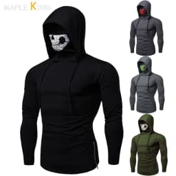 Ninja Skull Mask Long Sleeved Men Hoodie Spring Summer Open-forked Slim Sports Men's T Shirts Gym Riding Mens Hooded Sweatshirts