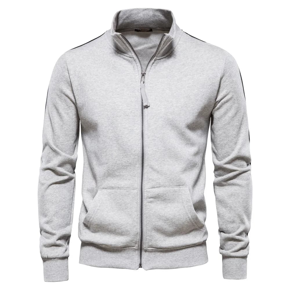 Autumn Winter Stand Collar Zip-Up Long Sleeve Sweatshirt Men's Color-Block Sportswear