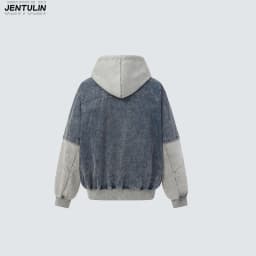 American Style Fake TwoPiece Spliced Sweatshirt Jacket Hooded Distressed Washed Contrasting Top High Street Heavyweight Cardigan