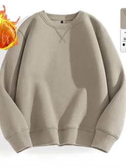 Afashion Heavyweight Color Hoodless Sweatshirt Men's Inverted round Neck Loose plus Size Long Sleeve Overhead Base Shirt