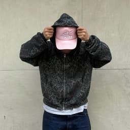 Mens Leopard Print Hoodie 2025 Autumn Winter Gothic Streetwear Zip Up Jacket Vintage Denim Kangaroo Pocket Loose Fit Fashion