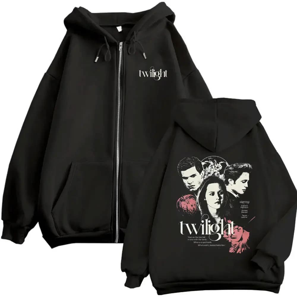 Twilight Vampire Robert Pattinson Edward Cullen Bella Jacob Black Zipper Hoodie Men Women Casual Fleece Vintage Zip Up Jacket