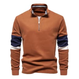 Autumn Long Sleeve Polo Collar Sweatshirt Men's Color-Block Casual Streetwear