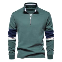 Autumn Long Sleeve Polo Collar Sweatshirt Men's Color-Block Casual Streetwear