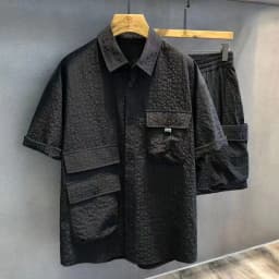 New 2025 Men's Short Sleeve Shirt Set Casual Loose Summer Two-Piece Suit Fashionable Shorts Combo Youth Apparel