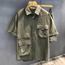 New 2025 Men's Short Sleeve Shirt Set Casual Loose Summer Two-Piece Suit Fashionable Shorts Combo Youth Apparel