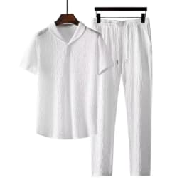 Ice Silk Casual Set Men Summer Large Size Sport Set Trendy Brand Short Sleeve Nine-Piece Pants Two-Piece Set Teenage Boy