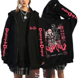 Anime Dorohedoro Kaiman Graphic Zipper Hoodie Men Women Gothic Manga Rock Zip Up Jacket Male Hip Hop Oversized Zip Up Sweatshirt