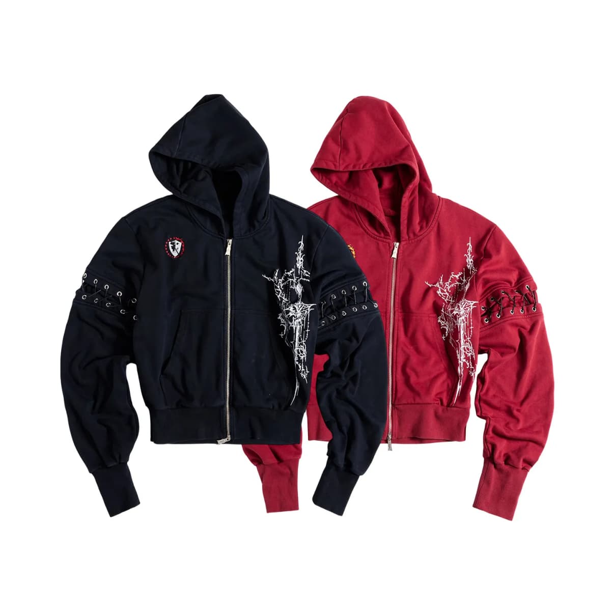 Punk Style Short Wax Rope Strap Sleeve Zipper Hoodie Subcultural Hooded Sweatshirt Cardigan Coat Men and Women