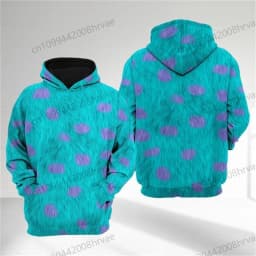 Monsters, Inc. costume shirts, James P. Sullivan cosplay hoodies, 3D Halloween sweatshirts for men and women, and character tops