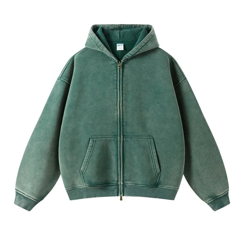 American Fried Street Insoversize Cardigan Sweater Men and Women Loose Old Zipper Fleece Hooded Lazy Jacket