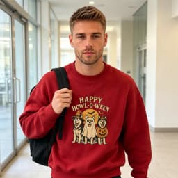 Happy Howl O Ween Dogs Men Halloween Graphic Sweatshirt Spooky Dog Costume Art Top Pet Adoption Event Hoodie