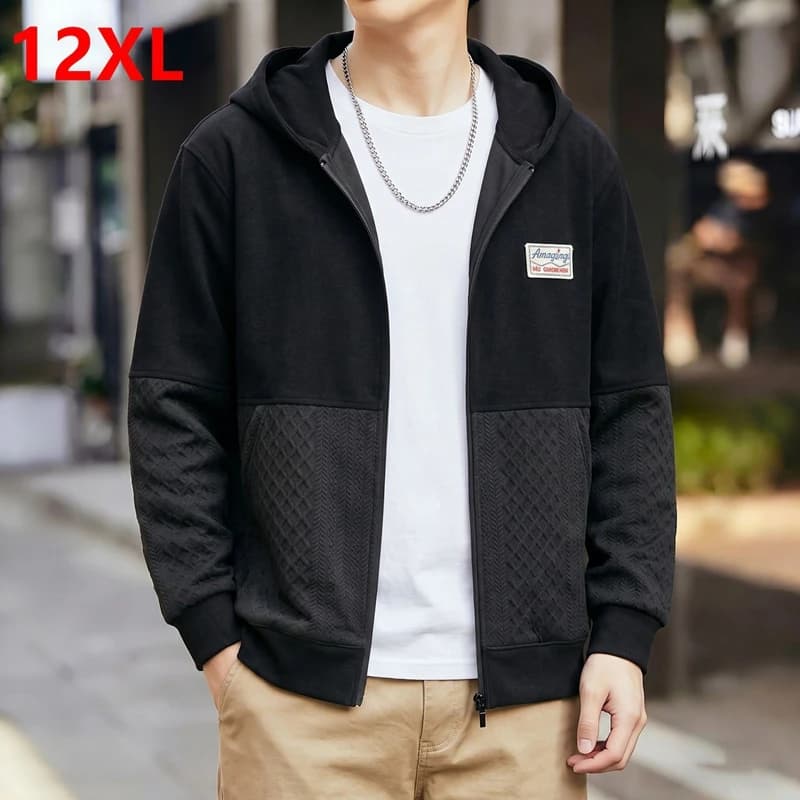 Spring Autumn Plus Size Hooded Cardigan Sweatshirt for Men Trendy Brand Minimalist Loose-fit Style Patchwork Ideal 170kg 12XL