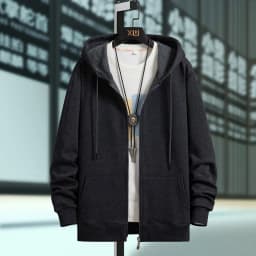Men's Oversized Hoodie Cardigan Autumn Winter Fleece Zipper Loose Casual Top Elastic Long Sleeve Youth Trendy Color