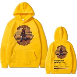 Rapper Kanye West The College Dropout Hip Hop Music Album Graphics Hoodie Men Casual Oversized Sweatshirt Men's Black Streetwear