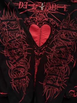 Mens Loose Long Sleeve Streetwear Hooded Sweatshirt Gothic Black Full Zip Hoodie Red Skull Heart Pattern Print and Letter Design