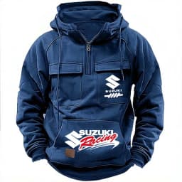 Suzuki Racing Logo Motorcycle Racing 2026 New Men's Multi Pocket Zipper Outdoor Sports Hoodie