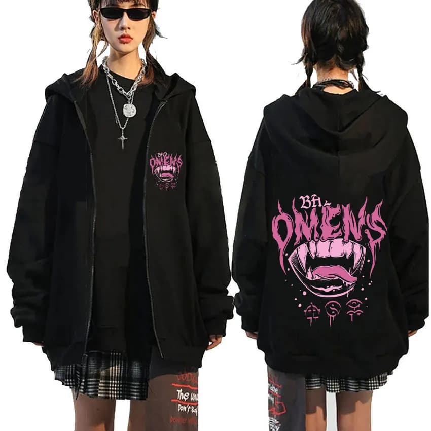 Limited Bad Omens Band Zipper Hoodie Men Women Rock Vintage Oversized Zip Up Jacket Male Fleece Cotton Zip Up Hoodies Streetwear