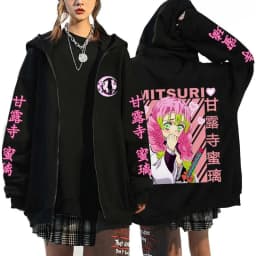 2026 Chinese New Year Anime Kanroji Mitsuri Printed Hoodie Cartoon Zipper Hoodie Men's Zipper Pullover Harajuku Sweatshirt